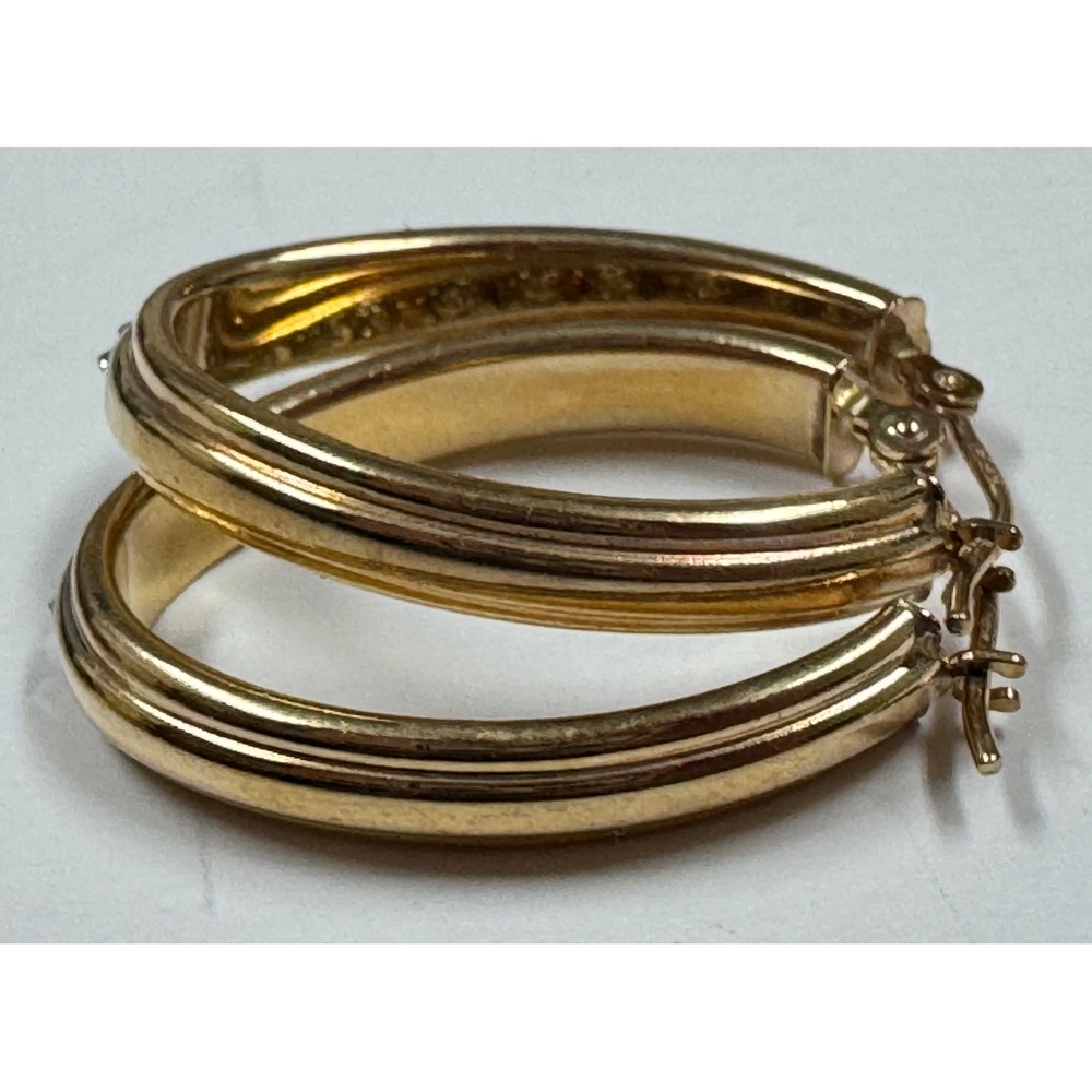 10k Gold and diamond hoop Earrings - Picture 4 of 7